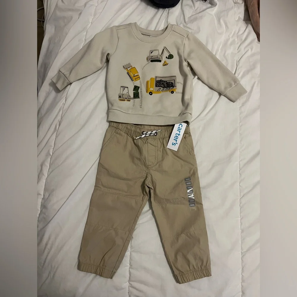 NWT Carter’s Joggers Pants Sweatshirt Set Outfit Trucks Toddler Baby Boy